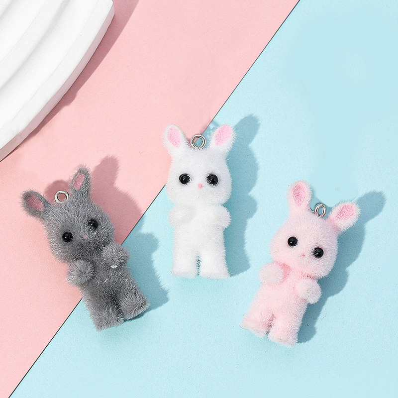 Resin Craft Projects - 5pcs/lot Cute Flocking Rabbit Resin Charms