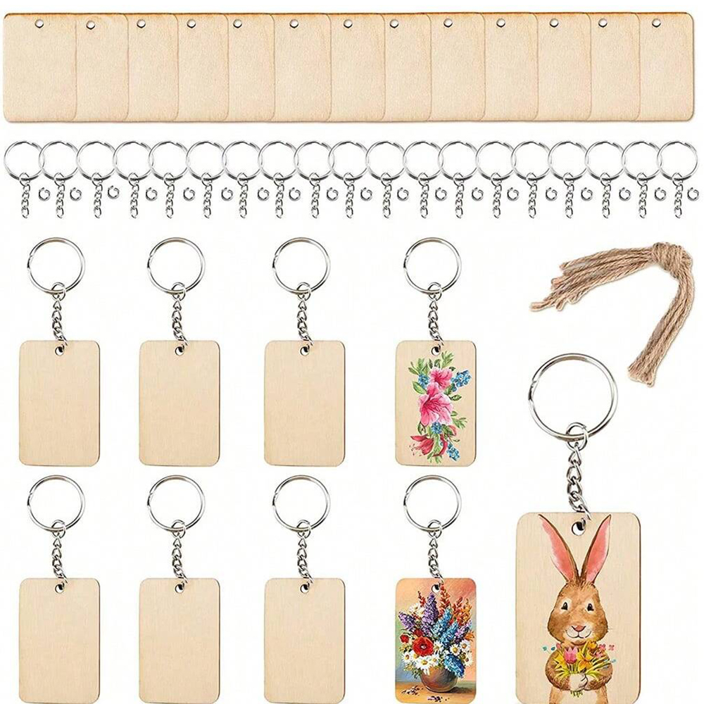 60pcs Blank Wooden Key Chains  - Wood Ring Blank reseña y precio