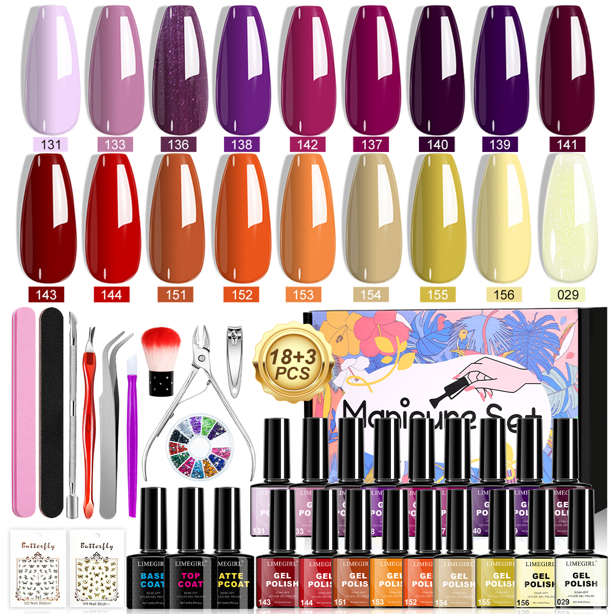 LIMEGIRL 18 PCS Gel Nail Polis - Resin Glitter Pack reseña y precio