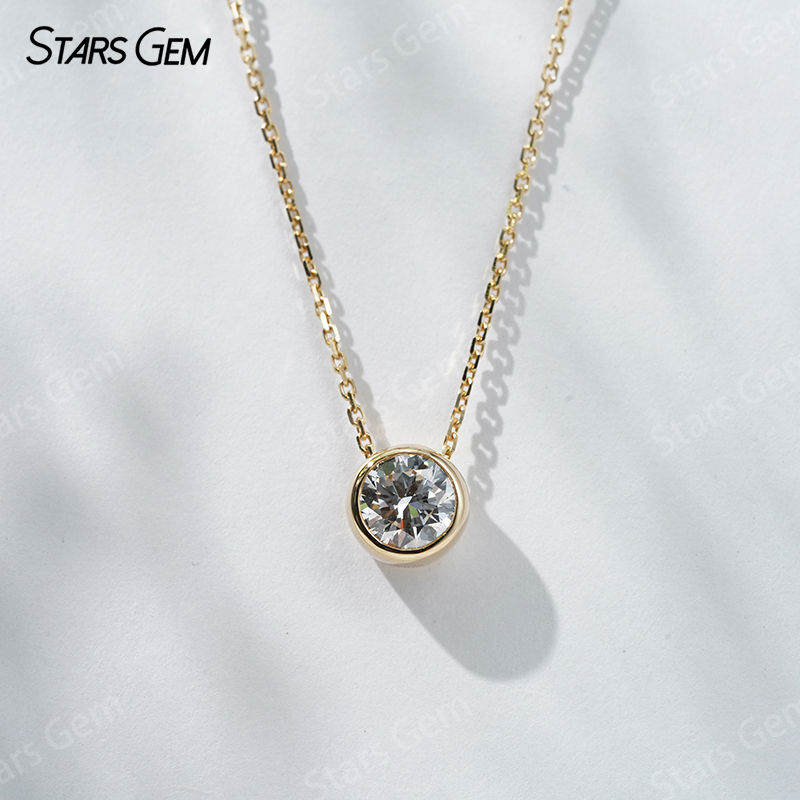 18K Gold 6.4mm 1.0ct Round Bri - Bezels Set Pendant reseña y precio