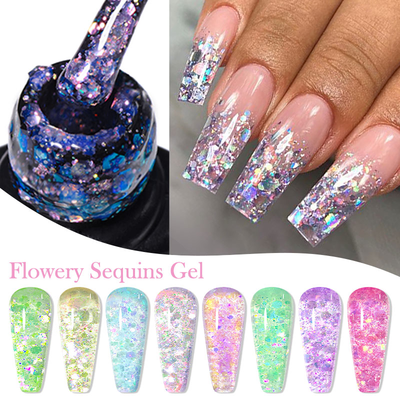 4/8pcs Flowery Sequins Gel Nai - Resin Glitter Pack reseña y precio