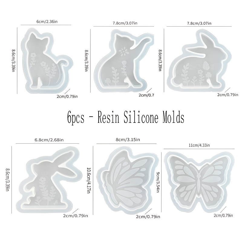 6pcs - 3D Rabbit and Kitten Si - Resin Craft Ideas reseña y precio