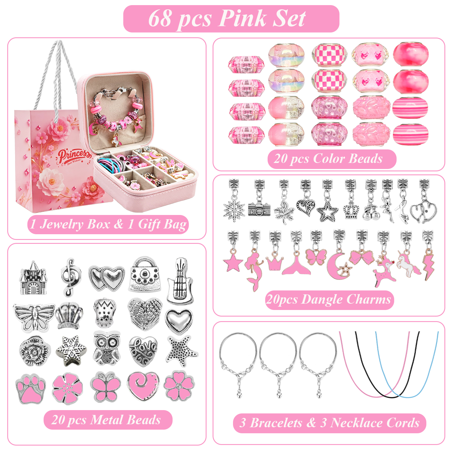 68pcs pink beaded jewelry set, - Resin Jewelry Kit reseña y precio