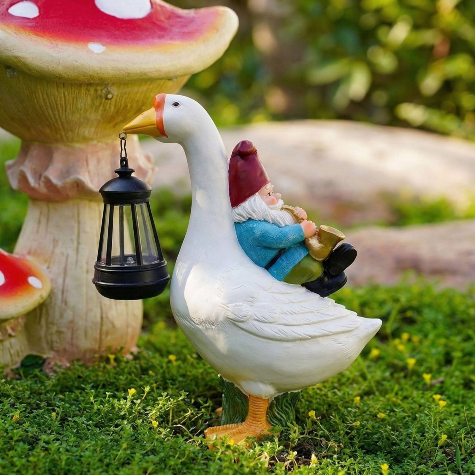 Gnome Riding Goose Statue Weat - Resin Crafts reseña y precio