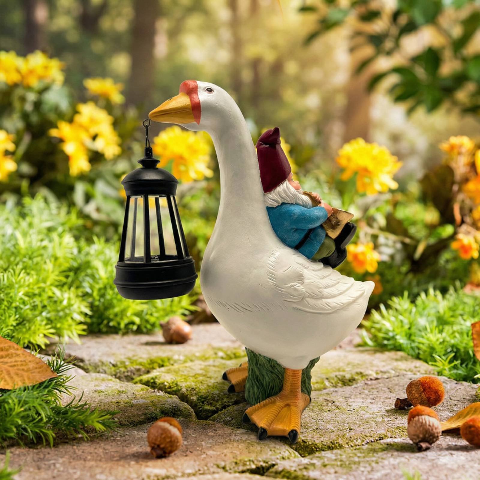 Gnome Riding Goose Statue Weat - Resin Crafts reseña y precio